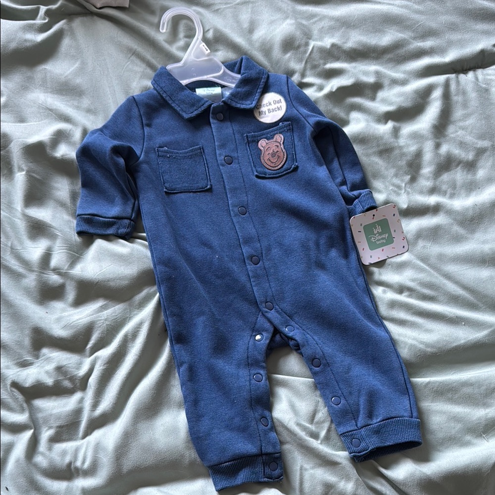 Blue Baby Onesie with Pooh Bear Patch